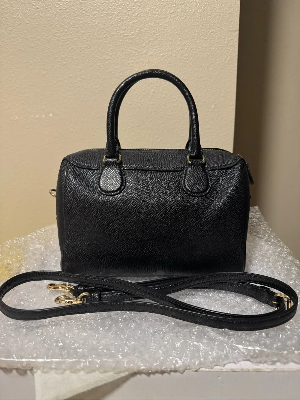 Coach Mini Black Leather Satchel with Gold Hardware and Removable Strap